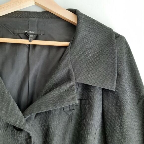 ZARA Belted Button Down Blazer Jacket Dark Gray Sz L - Picture 5 of 15